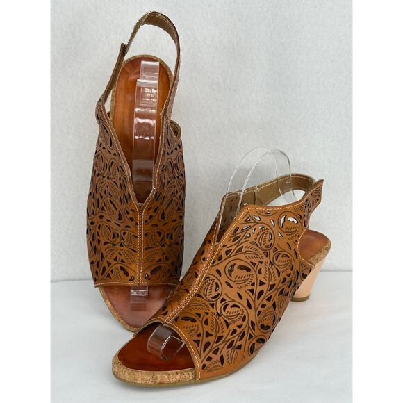 Brown Leather Cut Out Wedge Sandals 40 (9) - Picture 1 of 7